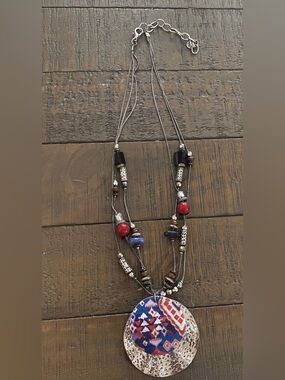 Ruby Rd. Boho Multi-Strand Pendant Necklace with Red and Blue Accent Beads